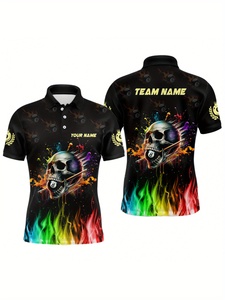 MARKAKRALI Personalizable para Camiseta Polo con Estampado de Calaveras y Llamas de Billar, Diseño Sublimado que Eleva el Estilo del Billar - Product Image 2