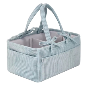 Panier de rangement portable en velours côtelé bleu pour couches, sac à couches pour bébé, organisateur de crèche pour maman, panier à couches pour bébé - Product Image 5