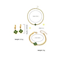 Ensemble collier, bracelet et boucles d'oreilles en acier inoxydable plaqué or 18 carats, trèfle à quatre feuilles vert CZ, hypoallergénique, résistant au ternissement, vente en gros