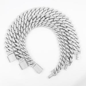 Bracelet cubain hip-hop 14 mm 12 mm 10 mm de largeur 2 rangées de pierres diamant VVS argent sterling moissanite chaîne cubaine - Product Image 1