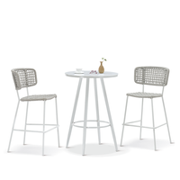 Ensemble de 3 tabourets de bar et de table avec ceinture tissée et cadre en acier Ensemble de meubles de bar d'extérieur pour patio et maison
