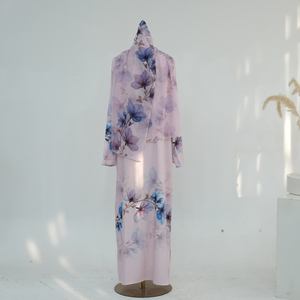 Nouvel ensemble Abaya 2026 à ouverture frontale pour femmes musulmanes, robe imprimée florale avec hijab assorti, vêtements islamiques élégants pour femmes - Product Image 4