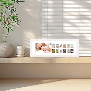 Cadre <span class=keywords><strong>photo</strong></span> mural en bois blanc pour bébé, 1+12 ouvertures, <span class=keywords><strong>collage</strong></span> mensuel, cadeau de naissance, souvenir, vente en gros OEM - Product Image 2