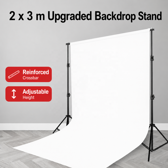 2 X 3 m Adjustable Backdrop Stand Kit, Heavy Duty Photography Background Support System with Crossbar, Clips & Carry Bag
