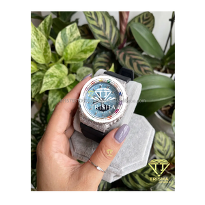 Montre de qualité export avec cadran bleu serti de diamants Moissanite VVS et construction en argent sterling 925, disponible au meilleur prix - Product Image 1