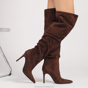 1001-9 Nieuwe Wintermode Designer Hakken Gerimpelde Laarzen Spitse Teen Overknee Dames Lange Laarzen met Fijne Hak - Product Image 3