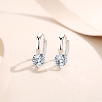 Boucles d'oreilles créoles en argent sterling S925 avec zircon en forme de cœur, boucles d'oreilles pendantes scintillantes en CZ taille ronde pour femme, bijoux fins pour mariage et soirée