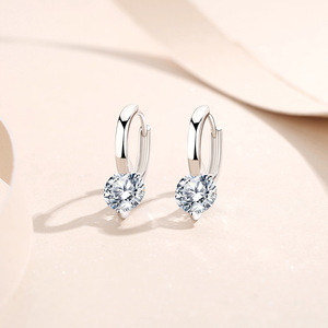 S925 <b>Sterling</b> <b>Silver</b> Heart Zircon Hoop <b>Earrings</b> Sparkling Round Cut CZ <b>Dangle</b> <b>Earrings</b> For Women Wedding Party Fine Jewelry - Product Image 4