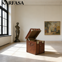 Coffre de rangement en cuir brun de style rétro américain vintage classique avec logo personnalisé et serrure, meubles de salon