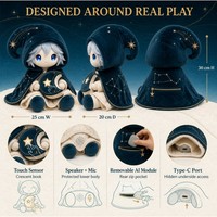 Peluche intelligente IA pour l'heure du coucher avec sons nocturnes, yeux LED, récit interactif d'histoires, rechargeable