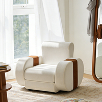 Fauteuil lounge confortable en mousse pour enfants, style nordique, en velours pelucheux avec bordure côtelée contrastante, silhouette arrondie