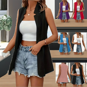 Chaleco Largo de Punto para <span class=keywords><strong>Mujer</strong></span>, Cárdigan <span class=keywords><strong>sin</strong></span> Mangas, Color Sólido, Ecológico, Transpirable, Chaqueta de Oficina para <span class=keywords><strong>Mujer</strong></span> - Product Image 2