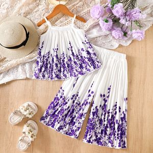 Nuovo Set Estivo per Bambine 2 <span class=keywords><strong>3</strong></span> <span class=keywords><strong>4</strong></span> 5 6 7 Anni, Completo 2 Pezzi con Canotta e <span class=keywords><strong>Pantaloni</strong></span> a Gamba Larga con Stampe Floreali - Product Image 3