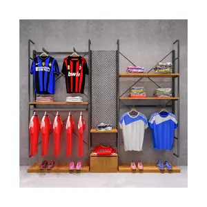 Loja de roupas esportivas masculinas por atacado, design de interiores, luminárias douradas personalizadas, prateleira de exposição de roupas esportivas para lojas de roupas