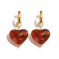 Ensemble de bijoux en acier inoxydable plaqué or 18 carats PVD, collier et boucles d'oreilles en forme de cœur en acrylique, vente en gros, pour femmes