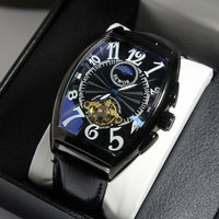 Jam Tangan Pria SEWOR M186 Mewah Baru Manual Mekanik Tourbillon Tonneau Kristal Safir Dial Fase Bulan Analog Kulit Paduan Logam