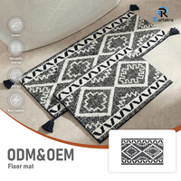 Black White Boho Geometric Tassel Bath Runner Mat Soft Plush Tufted Non Slip Water Absorbent Bathroom Rug