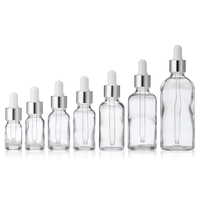 Flacon d'huile essentielle en verre transparent avec compte-gouttes argenté, pour soins de la peau, 5ml 10ml 15ml 20ml 30ml 50ml 100ml