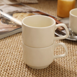 Hot Selling Stackable Cream White Ceramic Mug Minimalist Coffee Cup for Cafe - Product Image 2