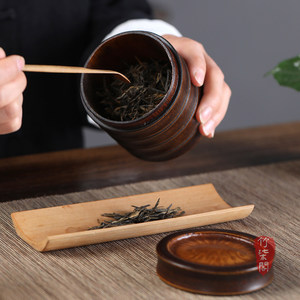 <b>Bamboo</b> Tea Canister Lacquered Wooden Lid Handmade Storage <b>Container</b> For Tea Gift Craft - Product Image 4