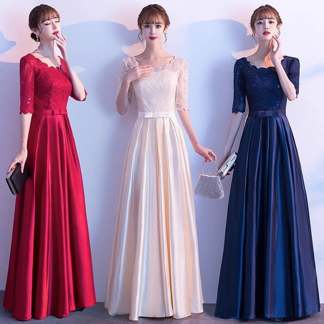 Adult Chorus Costume Female Dress Student Recitation Clothing Red Song Evening Host Long
