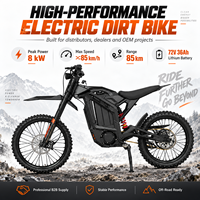 Moto tout-terrain électrique 72V 36Ah, puissance de pointe 8000W, vitesse maximale 85 km/h, cadre en alliage d'aluminium forgé