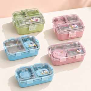 Kids Back to <b>School</b> BPA Free 304 Stainless Steel Bento <b>Lunch</b> <b>Box</b> Leak resistant AS Lid Dishwasher Safe with Sauce Cup - Product Image 4
