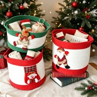 Panier de rangement pliable en corde de coton tressée pour décoration de Noël, panier de rangement pour articles divers, cadeau pour enfant avec poignée
