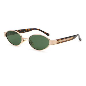 Lunettes de soleil ovales unisexes, style rétro, monture en métal doré de luxe, monture intégrale, verres anti-reflets de haute qualité UV400, vert foncé, tendance - Product Image 6