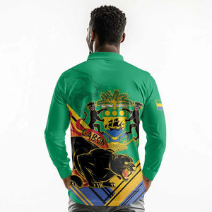 Polo de manga larga para hombre Gabón Independence Day Spirit <span class=keywords><strong>Black</strong></span> <span class=keywords><strong>Panther</strong></span> & Coat of Arms All-Over Print | Top gráfico con base verde - Product Image 4