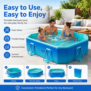 Piscina, Piscina Plegable No Inflable para Exteriores, Piscina Reforzada <span class=keywords><strong>con</strong></span> Tobogán, Piscina Familiar Grande Inflable - Product Image 3
