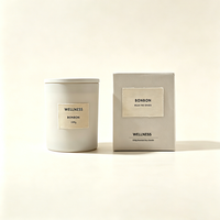 Bougie parfumée en cire de soja WELLNESS, fabricant de décoration d'intérieur, emballage en papier kraft écologique, étiquette en lin, fabrication sur mesure OEM ODM