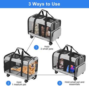 กระเป๋าใส่สัตว์เลี้ยงแบบสองช่องพร้อมล้อถอดได้ สำหรับแมวตัวเล็ก 2 ตัว ดีไซน์ระบายอากาศได้ดี - Product Image 2