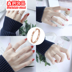 Anello in Acciaio al Titanio Stile Coreano, Semplice e alla Moda, Ultra-sottile 2MM, Rotondo con Incastonatura in Acciaio Inossidabile - Product Image 4
