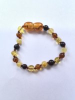 Collier et bracelet de dentition pour bébé en ambre mélangé presque rond, ambre baltique naturel tendance pour enfants, 33 cm, 14 cm