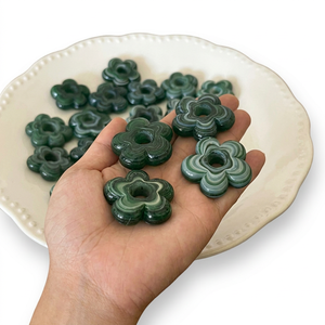 Cuentas de Vidrio Onduladas de 5 Pétalos Hechas a Mano de 25mm, 30mm, 35mm, 40mm - Cuentas de Vidrio Krobo Translúcidas en Espiral Verde Azulado, Rosa, Venta al por Mayor - Product Image 1