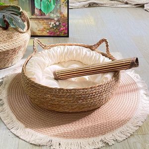 Nido de paja Natural hecho a mano patrón sólido tejido Casa de mascotas cojín suave Cama de Gato rascador vendedor superior productos para perros y gatos - Product Image 1