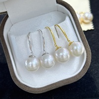 Boucles d'oreilles pendantes en perles d'eau douce Edison 11-12 mm, perles naturelles rondes avec défauts esthétiques, fort lustre, crochet en argent, boucles d'oreilles classiques, vente en gros