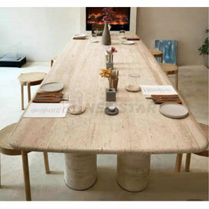 Tavoli da pranzo in marmo di design moderno mobili da pranzo in marmo di tantalino beige levigato turco - Product Image 5