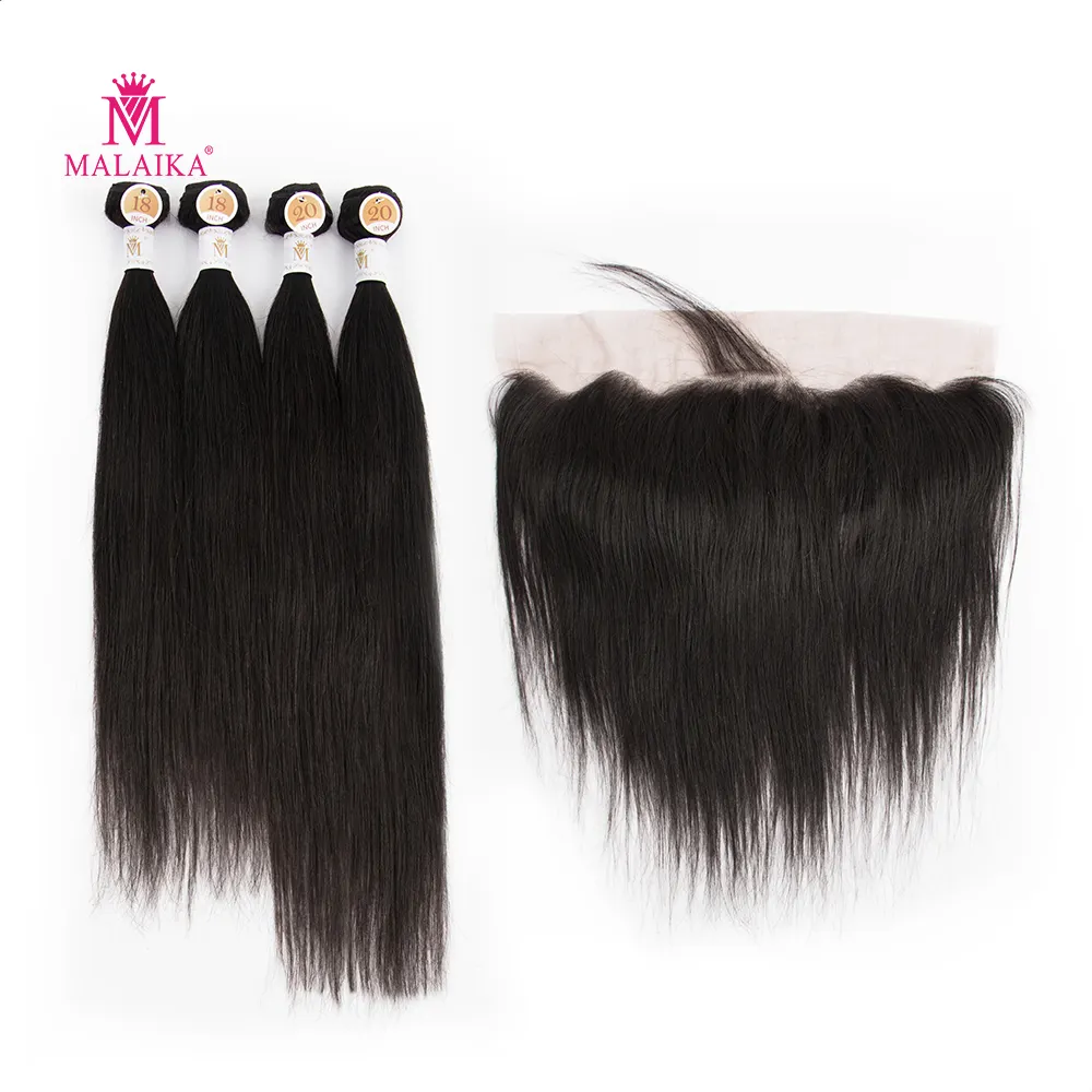 Pacotes de cabelo peruano liso frontal 4 + 1, pacotes de cabelo 100 de china