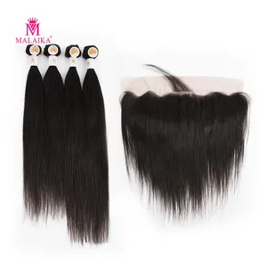 MALAIKA 4+1 frontal Straight peruvian hair supplier 100 cheap human hair bundles china hair