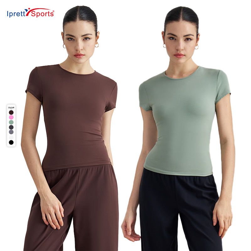 2025 Popular Activewear Quick Dry Workout Fitness Shirt Custom Women Round Neck Short Sleeve Gym Tshirt Running Wear Fitness Top