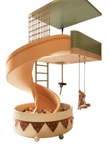 Cama de <span class=keywords><strong>loft</strong></span> con tobogán para niños, fábrica personalizada con diseño de tobogán giratorio de arco, casa de juegos, litera para niños con área de actividades para niños - Product Image 6