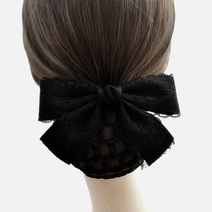 Filets à cheveux HZM-61202 pour chignons, décor nœud noir, snood en maille <span class=keywords><strong>crochet</strong></span> pour femmes - Product Image 2