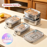 Boîte à lunch bento en acier inoxydable 304, 1,1 L ou 1,5 L, simple ou double couche, avec couvercle et poignée pliable, pour le bureau et le camping en plein air
