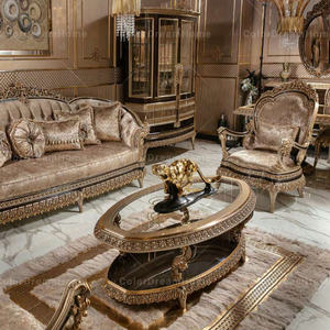 Ensemble de canapés dorés de luxe sculptés à la main Canapés en bois royaux antiques Ensembles de meubles de salon classiques en Turquie - Product Image 4