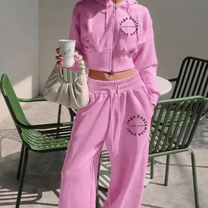 Teng Cai vêtements personnalisés surdimensionnés fermeture éclair haut court à capuche et jogger ensemble deux pièces Hip Hop femmes survêtement veste à capuche ensemble - Product Image 1