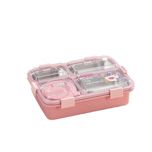 Thép Không Gỉ Thực Phẩm Container Với Nắp 850Ml + 150Ml Bát Bento Hộp 4 Ngăn Lưu Trữ Box Cho Thực Phẩm Nhãn Hiệu Riêng Hộp Ăn Trưa - Product Image 1