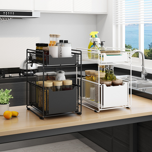 Kitchen Stand Home Spice Organizer Storage Holder Rack Basket Drawer Stretch Cabinet Shelf Expandable Under The Sink Rack