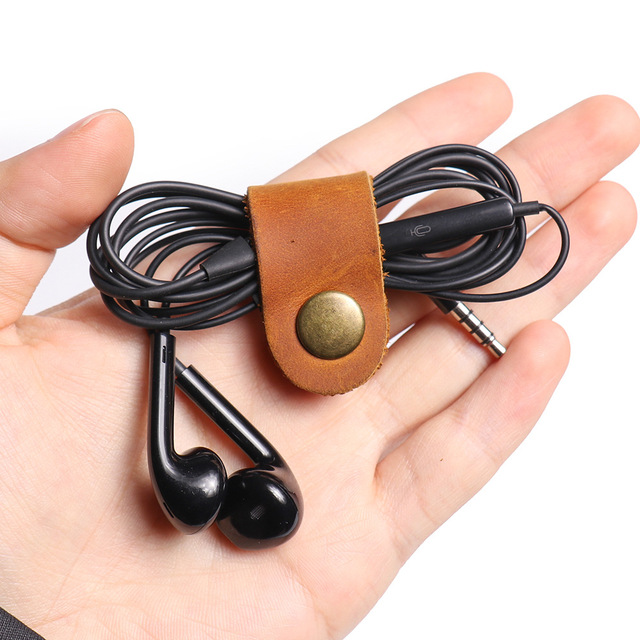 Leather Data Cable Hub Leather Earphone Cable Buckle Storage Buckle Crazy Horse Leather Winder